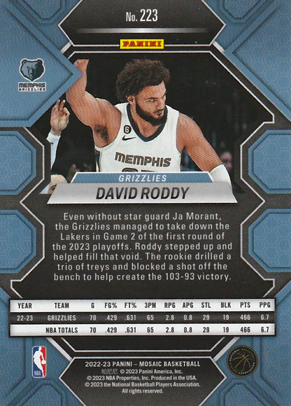 2022 Panini Mosaic David Roddy RC #223 Memphis Grizzlies