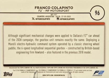 2024 Topps Chrome Formula 1 Logofractor Franco Colapinto F2C #96 MP Motorsport