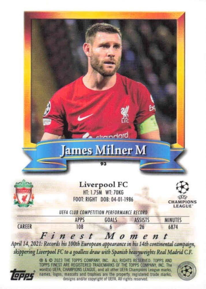 2022 Topps Finest Flashbacks UCC James Milner #93 Liverpool