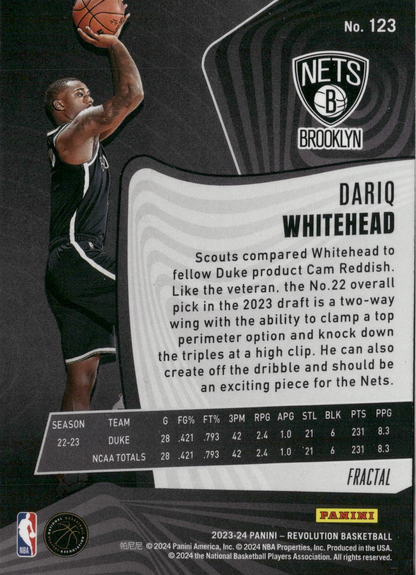 2023 Panini Revolution Dariq Whitehead Fractal #123 Brooklyn Nets