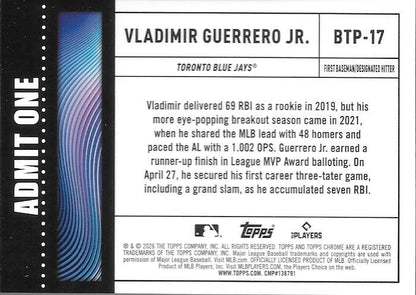 2026 Topps Chrome Big Ticket Players Vladimir Guerrero Jr. #BTP-17 Toronto Blue Jays