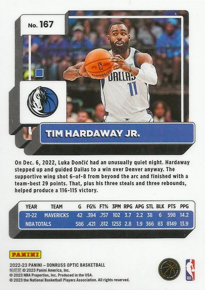 2022 Panini Donruss Optic Tim Hardaway Jr. #167 Dallas Mavericks