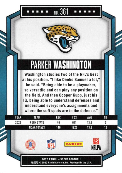2023 Panini Score Football Parker Washington Jacksonville Jaguars #361 RC