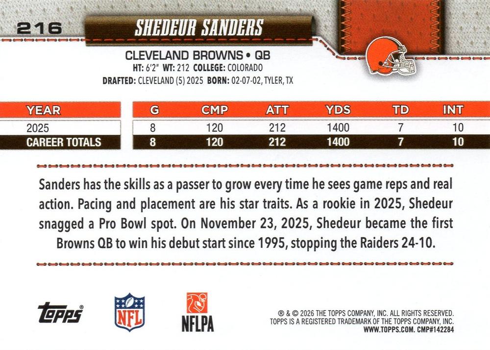 2026 Topps Flagship Shedeur Sanders #216 Cleveland Browns