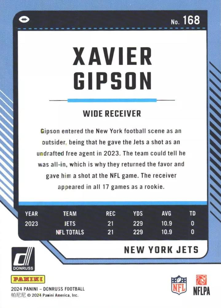 2024 Panini Donruss Xavier Gipson New York Jets #168
