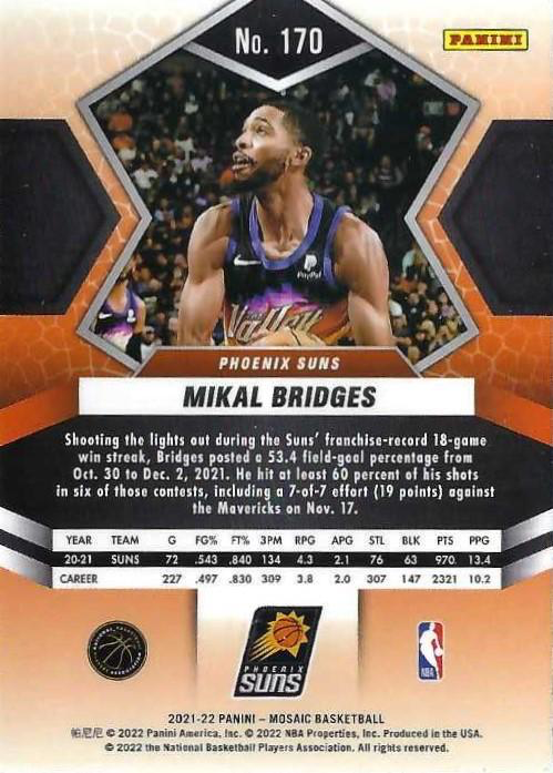2021 Panini Mosaic Mikal Bridges #170 Phoenix Suns