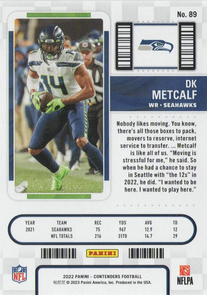 2022 Panini Contenders DK Metcalf #89 Seattle Seahawks