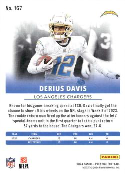 2024 Panini Prestige Derius Davis #167 Los Angeles Chargers