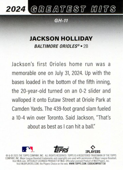 2025 Topps Series 1 2024 Greatest Hits Jackson Holliday Baltimore Orioles #GH-11