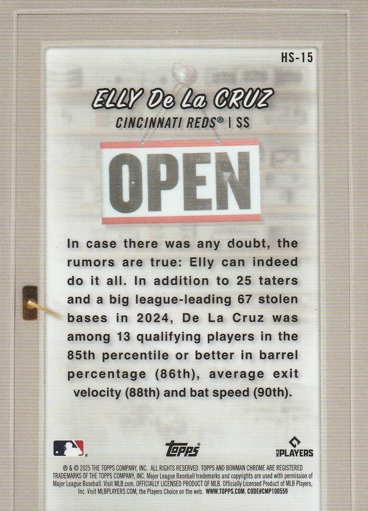 2025 Topps Bowman Hobby Stars Elly De La Cruz Cincinnati Reds #HS-15