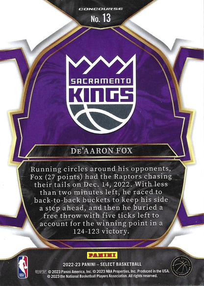2022 Panini Select Blue De'Aaron Fox #13 Sacramento Kings