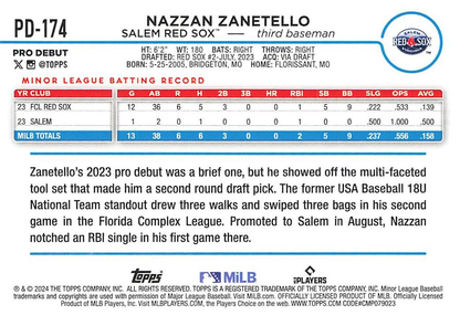 2024 Topps Pro Debut Nazzan Zanetello #PD-174 Salem Red Sox