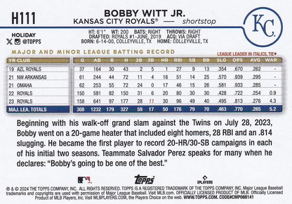 2024 Topps Holiday Bobby Witt Jr. Kansas City Royals #H111