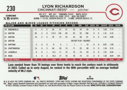 2024 Topps Chrome X-Fractor Parallel Lyon Richardson RC Cincinnati Reds #230