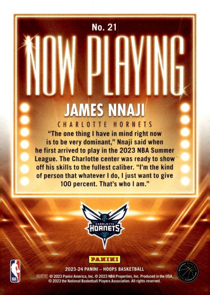 2023 Panini Hoops Now Playing James Nnaji #21 Charlotte Hornets