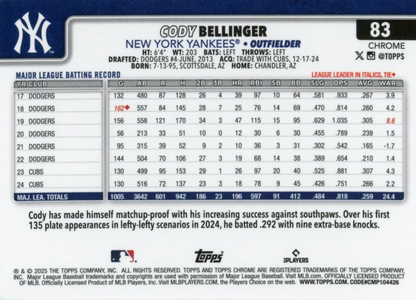 2025 Topps Chrome MLB Cody Bellinger #83 New York Yankees