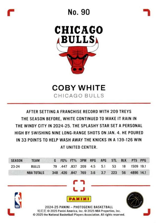 2024 Panini Photogenic Coby White #90 Chicago Bulls