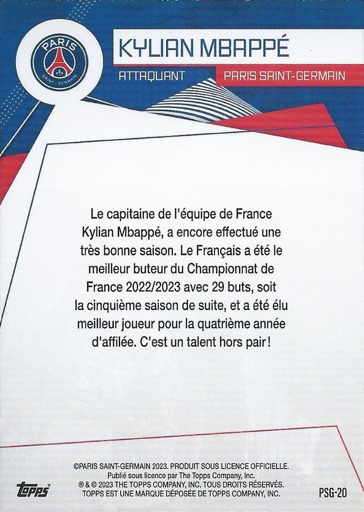 2023 Topps PSG Fan Set Kylian Mbappé PSG-20 Paris Saint-Germain