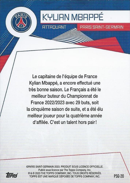 2023 Topps PSG Fan Set Kylian Mbappé PSG-20 Paris Saint-Germain