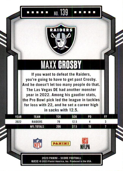 2023 Panini Score Football Maxx Crosby Las Vegas Raiders #139