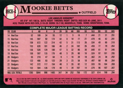 2024 Topps Chrome 1989 Topps Baseball 35th Anniversary Mookie Betts Los Angeles Dodgers #89CB-4