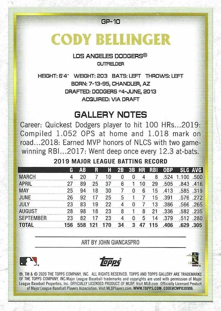 2020 Topps Gallery NTCD Cody Bellinger #GP-10 Los Angeles Dodgers