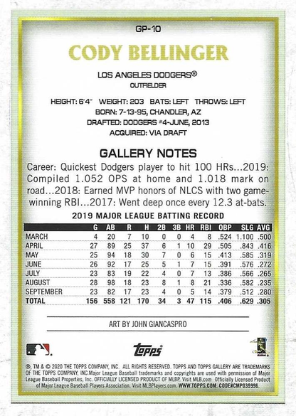 2020 Topps Gallery NTCD Cody Bellinger #GP-10 Los Angeles Dodgers