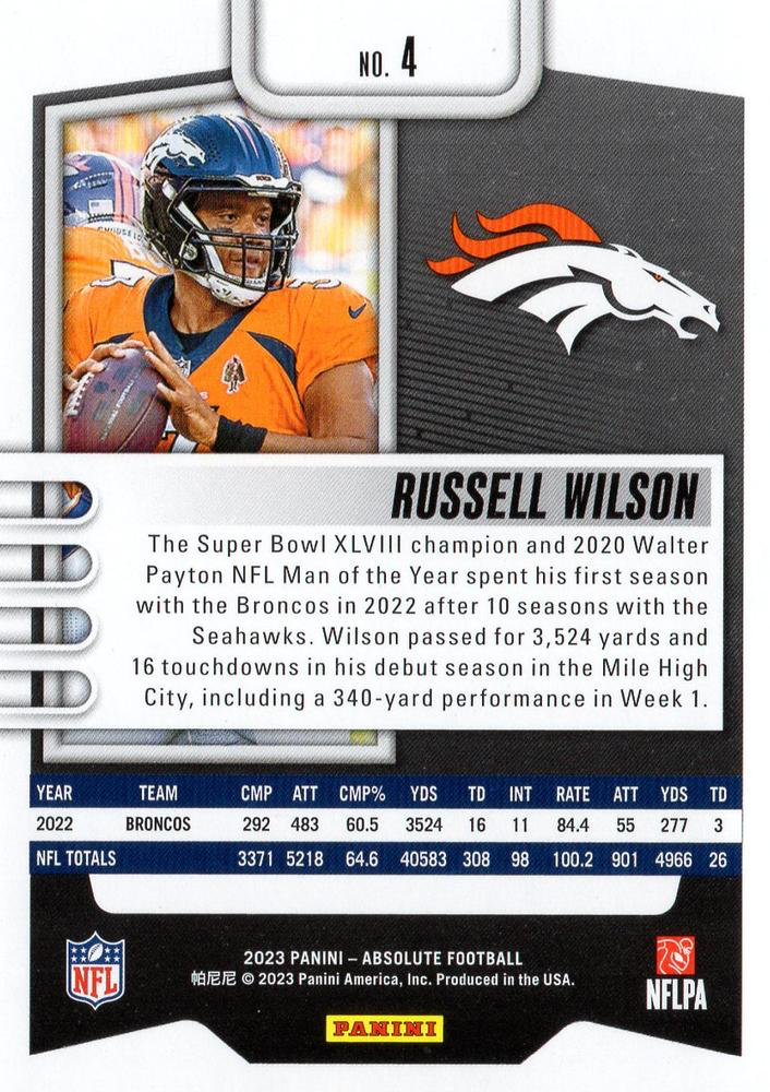 2023 Panini Absolute Russell Wilson #4 Denver Broncos
