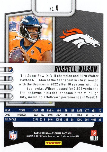 2023 Panini Absolute Russell Wilson #4 Denver Broncos