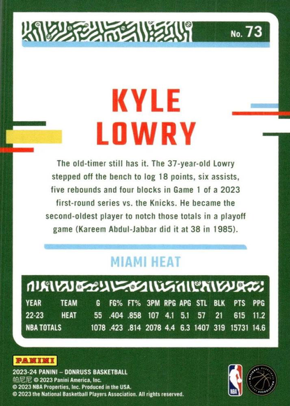 2023 Panini Donruss Kyle Lowry #73 Miami Heat
