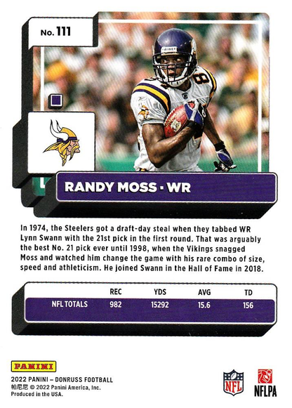2022 Panini Donruss Randy Moss #111 Minnesota Vikings
