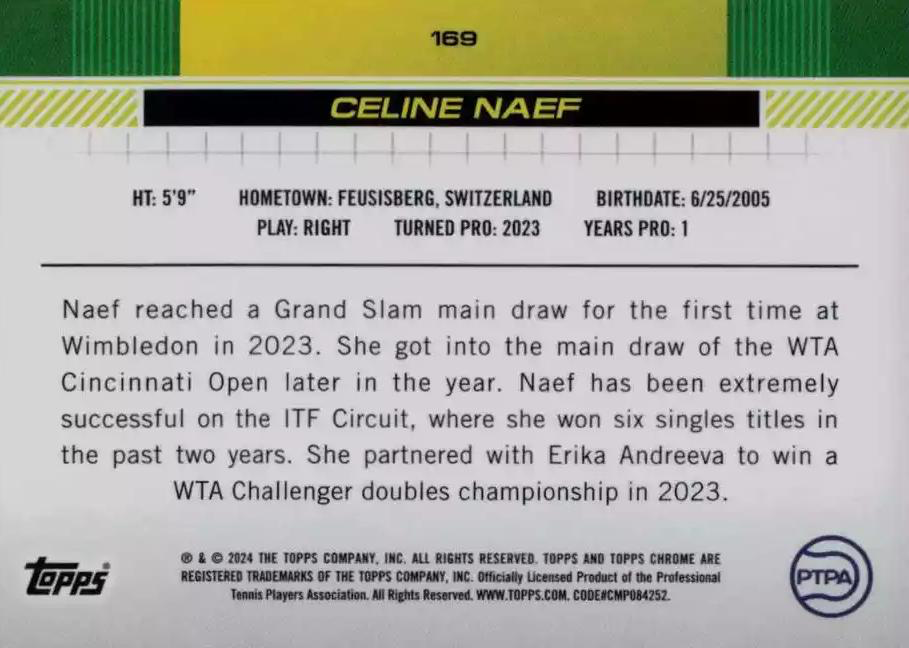2024 Topps Chrome Tennis Celine Naef RC #169