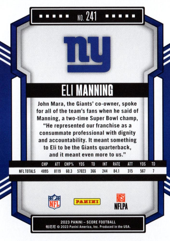 2023 Panini Score Football Eli Manning New York Giants #241