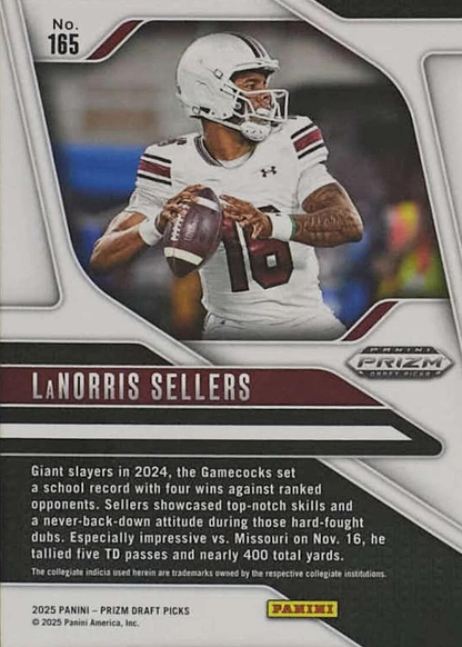 2025 Panini Prizm Draft Picks LaNorris Sellers #165 South Carolina Gamecocks