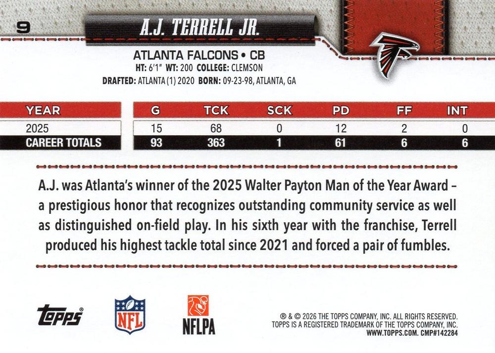 2026 Topps Flagship A.J. Terrell #9 Atlanta Falcons