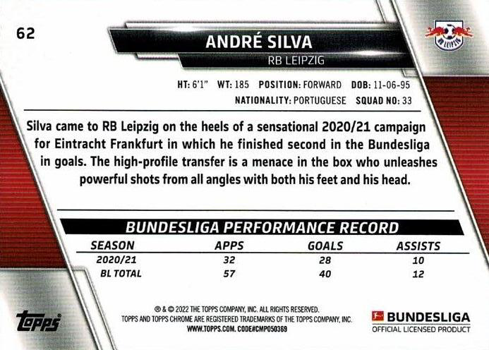 2021 Topps Chrome Bundesliga Andre Silva #62 RB Leipzig