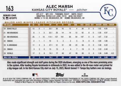 2024 Topps Series 1 Alec Marsh RC Kansas City Royals #163