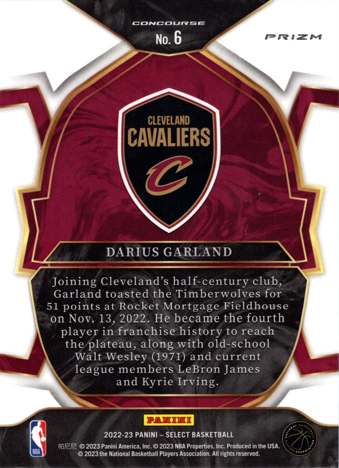 2022 Panini Select Blue Prizms Darius Garland #6 Cleveland Cavaliers