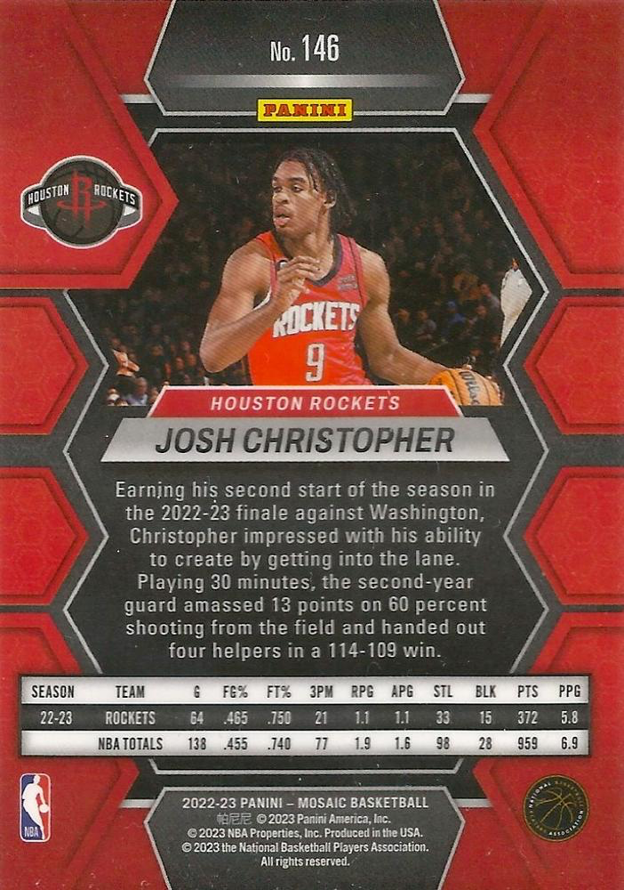2022 Panini Mosaic Josh Christopher #146 Houston Rockets
