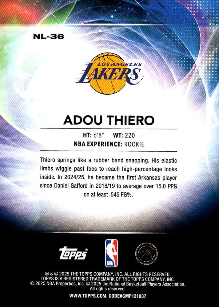 2025 Topps NBA No Limit Adou Thiero NL-36 Los Angeles Lakers
