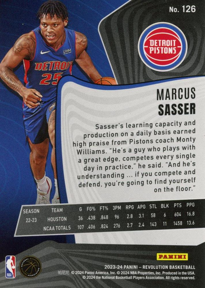 2023 Panini Revolution Marcus Sasser RC #126 Detroit Pistons