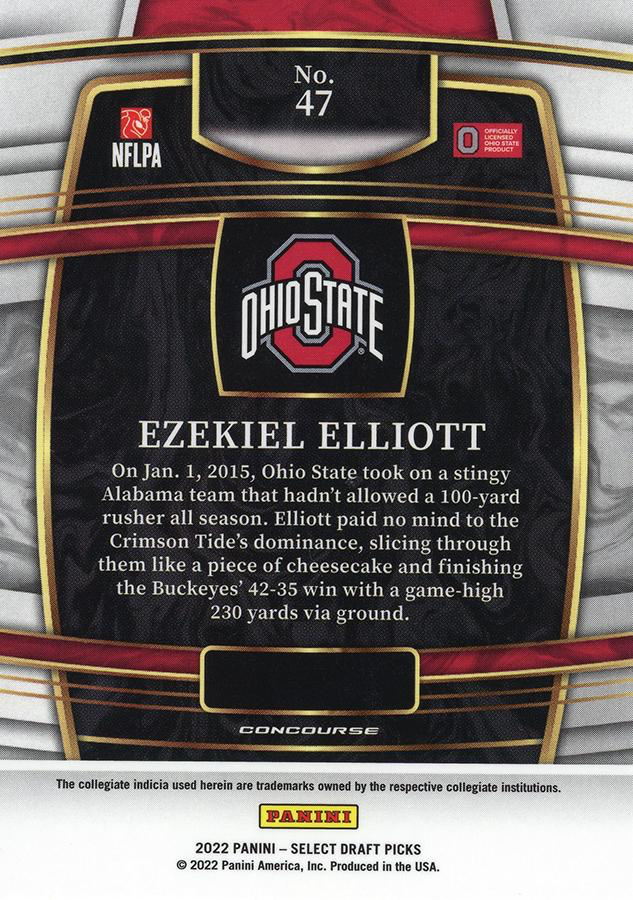 2022 Panini Select Draft Picks Blue Ezekiel Elliott #47 Ohio State Buckeyes