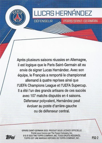 2023 Topps PSG Fan Set Lucas Hernández PSG-2 Paris Saint-Germain