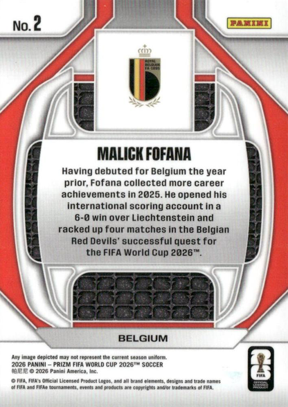 2026 Panini Prizm FIFA World Cup New Era Malick Fofana #2 Belgique