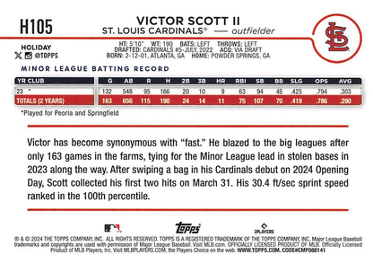 2024 Topps Holiday Victor Scott II RC St. Louis Cardinals #H105