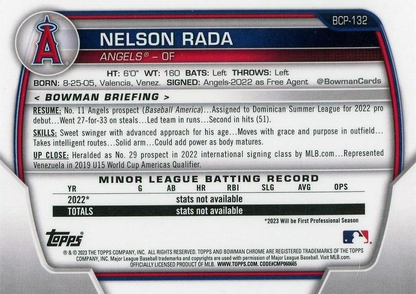 2023 Bowman Chrome Prospects Nelson Rada 1st Los Angeles Angels #BCP-132