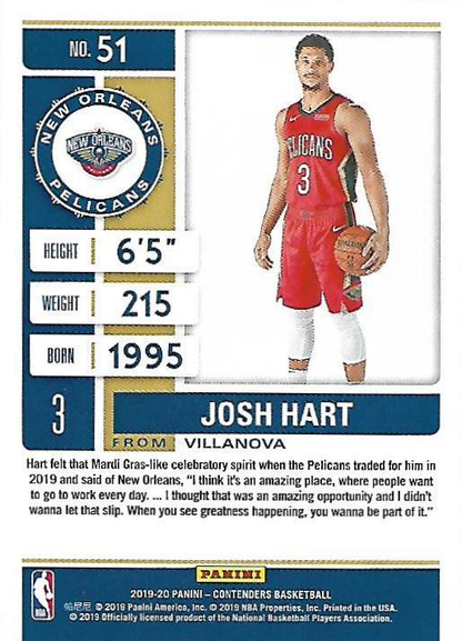 2019 Panini Contenders Josh Hart #51 New Orleans Pelicans