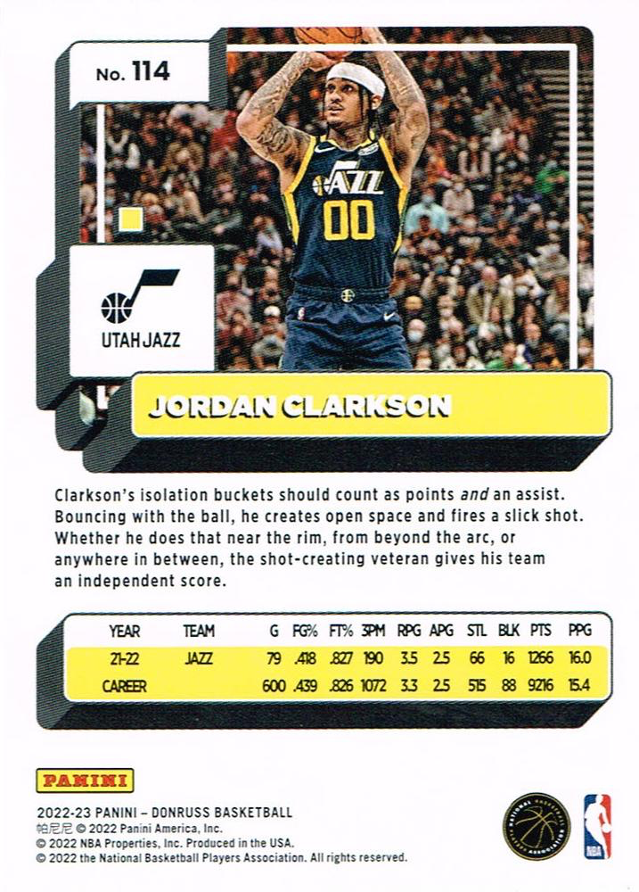 2022 Panini Donruss Jordan Clarkson #114 Utah Jazz