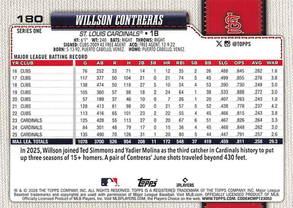 2026 Topps Series 1 Willson Contreras #180 St. Louis Cardinals