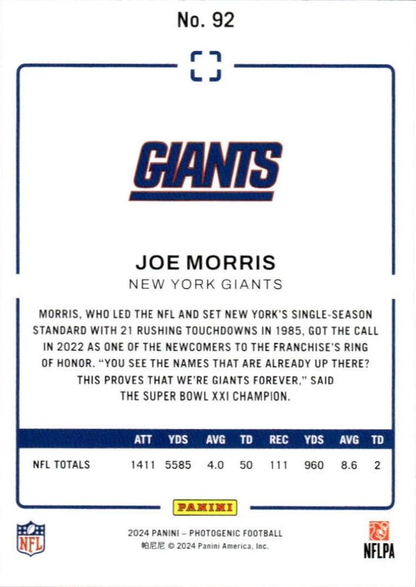 2024 Panini Photogenic Joe Morris #92 New York Giants